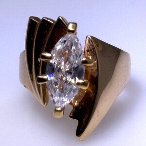 Fancy fashion ring by R.S. Covenant, large marquise CZ, gold tone, size 9